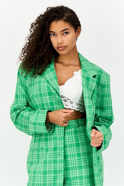 Asos Design Women Regular Fit Plaid Casual Blazer, Green