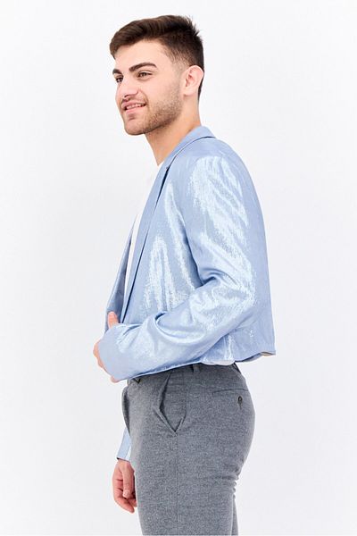 Asos Design Men Tall Fit Metallic Casual Blazer, Blue