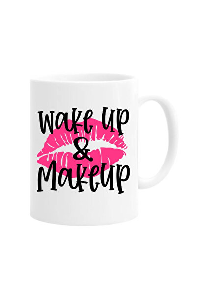 OEM Cană albă personalizată „trezește-te și machiază buzele”, Inovatix®. 330 ml