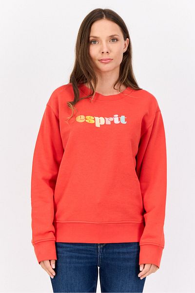Esprit Women Crew Neck Long Sleeves Embroidered Logo Sweatshirt, Red
