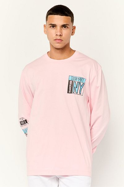 Esprit Men Crew Neck Embroidered Long Sleeves T-shirt, Pink