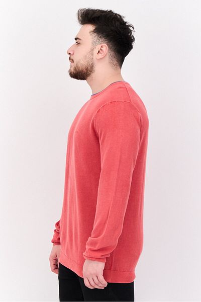SUN68 Men Round Neck Long Sleeve Solid Sweatshirt, Vintage Red