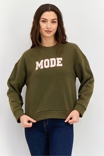 Mode by Redtape Women Crew Neck Long Sleeve Brand Logo Sweatshirt, Olive