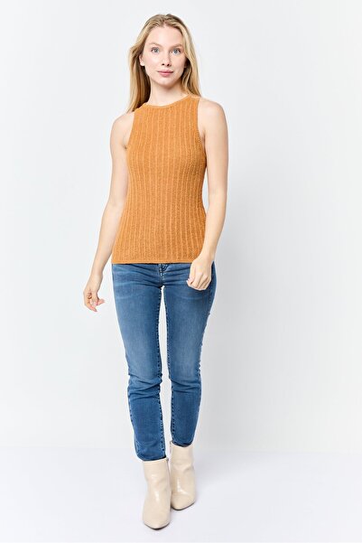Asos Design Women Round Neck Sleeveless Textured Tank Top, Brown