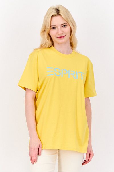 Esprit Women Crew Neck Short Sleeve Brand Logo T-shirt, Yellow