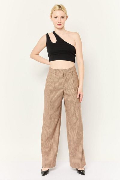 Esprit Women Regular Fit Houndstooth Pattern Wide Leg Pants, Multicolor