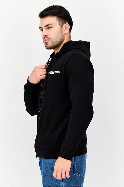 GAZZARRİNİ Men Brand Logo Long Sleeve Hoodie, Black