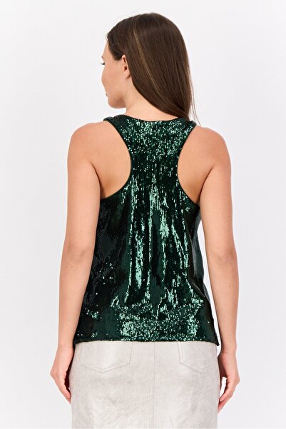 Esprit Women Scoop Neck Sleeveless Sequined Tank Top, Green