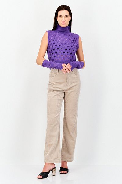 ASYOU Women High Neck Cold Shoulder Eyelet Top, Purple