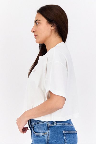 Esprit Women Crew Neck Short Sleeves Embroidered Cropped Tops, White