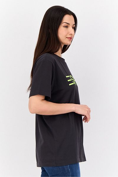 Esprit Women Crew Neck Short Sleeve Brand Logo T-shirt, Black