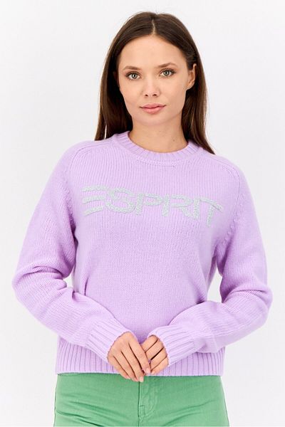 Esprit Women Ribbed Collar Embroidered Logo Sweaters, Lavender