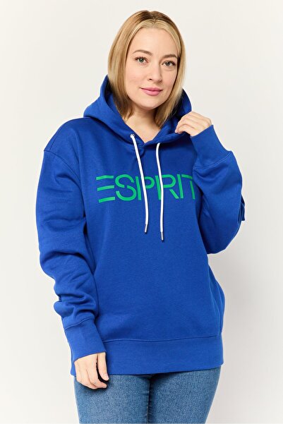 Esprit Women Long Sleeves Brand Logo Hooded Sweatshirts, Blue