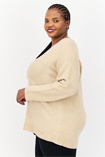 Esprit Women V-neck Heather Sweater, Tan