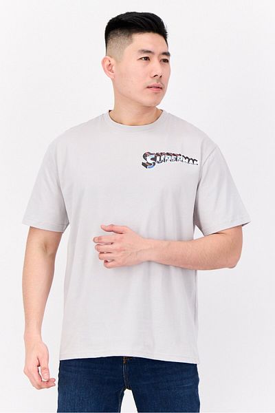 DC Men Superman Crew Neck Short Sleeves T-shirt, Light Grey