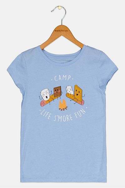 GAP Kids Girl Round Neck Cap Sleeve Graphic Print T-Shirts, Blue