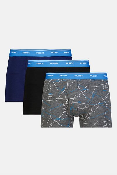 RBX Men 3 Pieces Brand Logo Boxer, Grey/navy