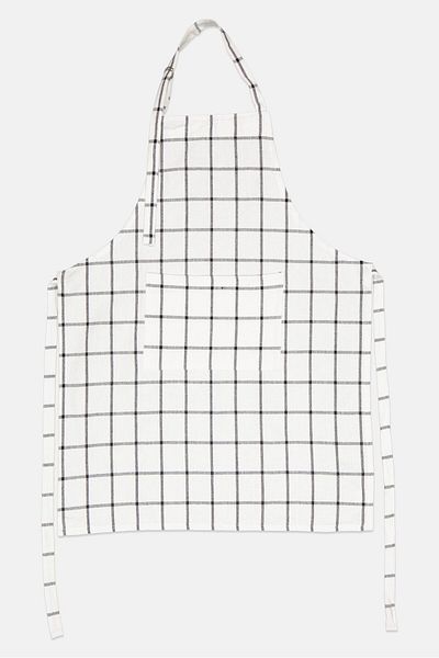 YOTO Plaid Print Adjustable Kitchen Apron, White