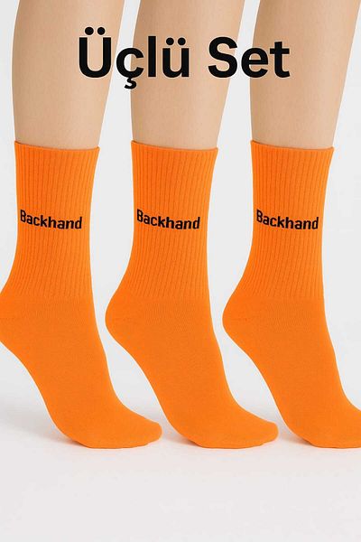 BS Parıltı Neon Orange Tennis Athlete Socks Unisex Cotton Set (3 Pcs)