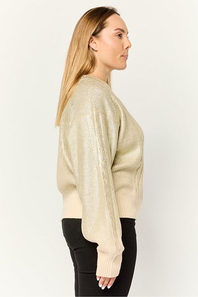 Esprit Women Round Neck Textured Long Sleeves Crop Sweatshirt, Gold