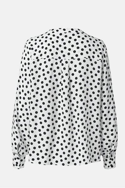 Tchibo Women Round Neck Long Sleeves Polka Blouse, White
