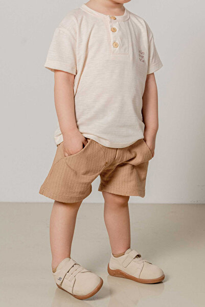 bombe Baby Kids Crew Neck Half Button Shorts Cotton Comfortable 2-Piece Set