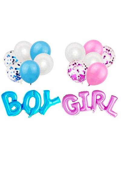 Çemrek Süs Parti Pink Blue Balloon Girl Boy Foil Balloon Gender Balloon Harness Set 22 Pcs