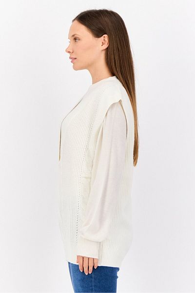 Esprit Women V-Neck Cable Knitted Sweater, Off White