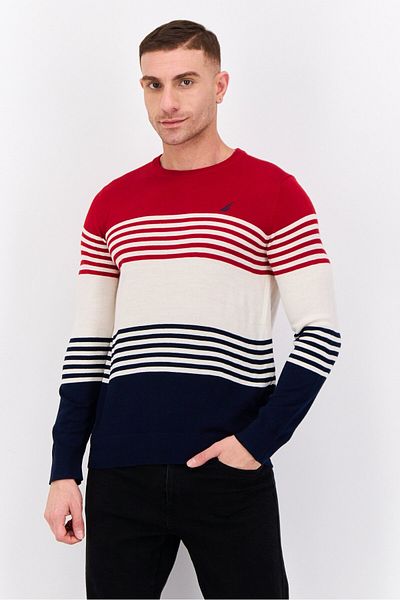 Nautica Men Crew Neck Embroidered Logo Sweater, Multicolor