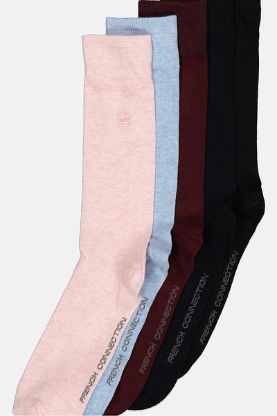 French Connection Men 5 Pair Brand Logo Socks, Multicolor
