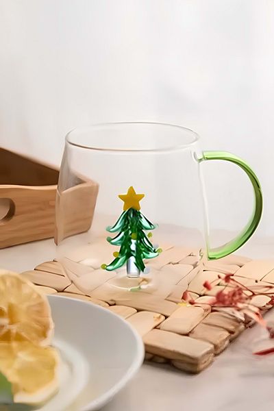 Jenisa Borosilicate Glass Pine Tree Figured Mug 400 ml Glass