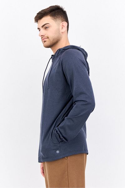 gaiam Men Slim Fit Long Sleeve Training Hoodies, Heather Navy
