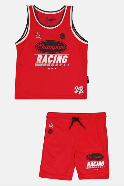 Brooklyn Toddlers Boy 2 Piece Graphic Print Racing Tank And Shorts Set, Red