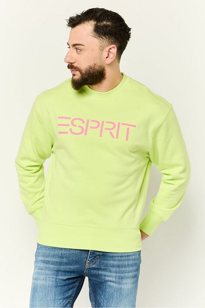 Esprit Men Crew Neck Graphic Printed Long Sleeve Sweatshirt, Lime Green