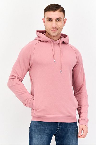 Kenneth Cole Men Solid Long Sleeves Hooded Sweatshirt, Pink