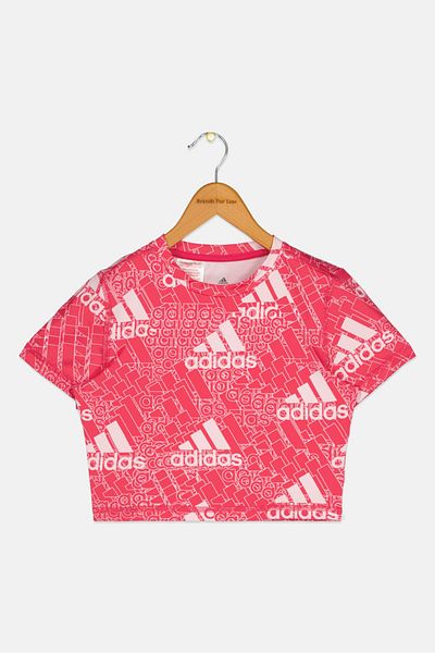 adidas Kids Girl Brand Logo Short Sleeve Training Top, Pink