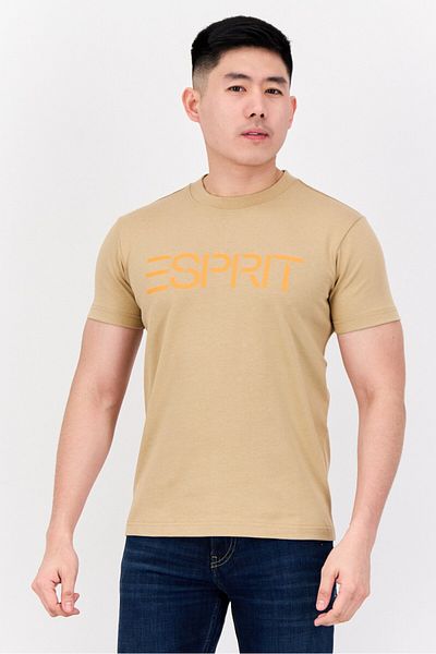 Esprit Men Crew Neck Short Sleeves Brand Logo T-shirt, Tan