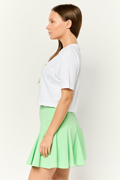 Esprit Women Round Neck Short Sleeves Embroidered Logo Crop Top, White