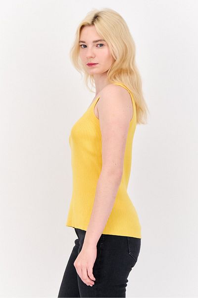 Esprit Women Round Neck Ribbed Sleeveless Tops, Yellow