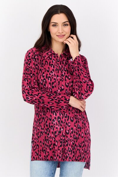CYRUS Women Pointed Neck Long Sleeve Animal Print Blouse, Multicolor
