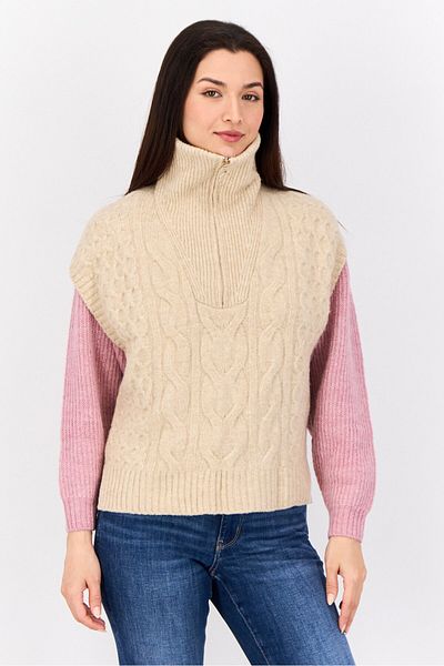 Esprit Women Mock Neck Knitted Sweater, Dark Beige