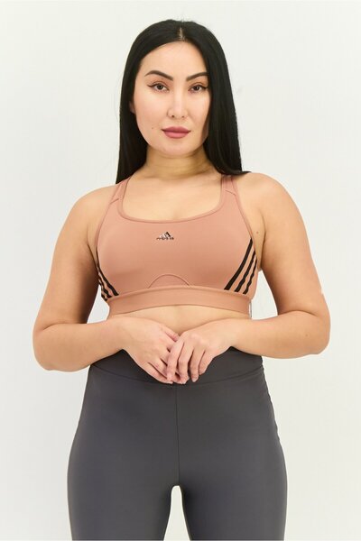 adidas Women Brand Logo Padded Sports Bra, Brown/Black