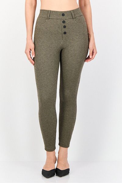 DeFacto Women Regular Fit Microcheck Stretchable Jeggings, Multicolor