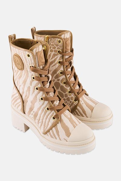 Michael Kors Women Medium Corey Calf Length Boots, Cream/brown