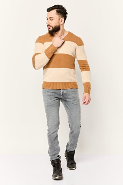 Esprit Men V Neck Yarn Dye Knitted Sweater, Multicolor