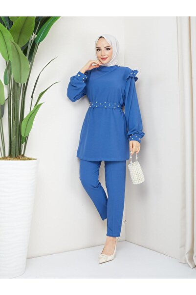 FUNDA Fashion طقم علوي وسفلي بتفاصيل حجرية بحزام Aerobin للسيدات