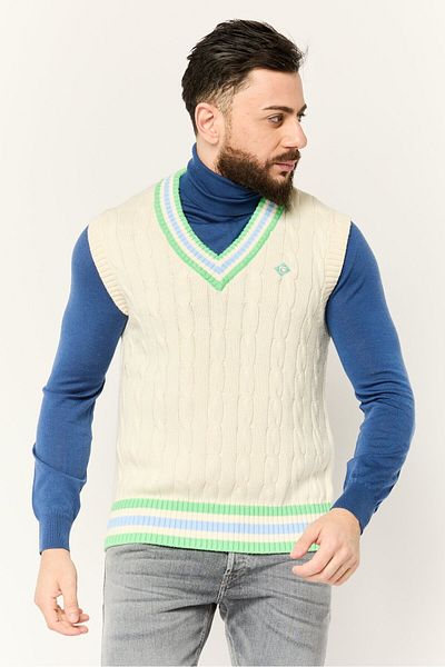 Esprit Men V-Neck Knitted Vest, Off White