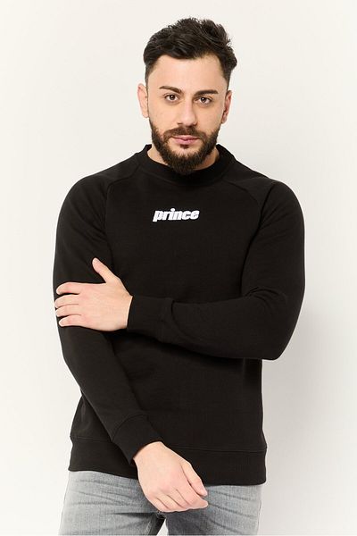 Prince Men Crew Neck Embroidered Logo Long Sleeve Sweatshirt, Black