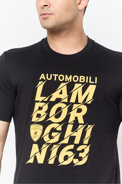 Lamborghini Men Crew Neck Short Sleeves Graphic Print T-Shirt, Black