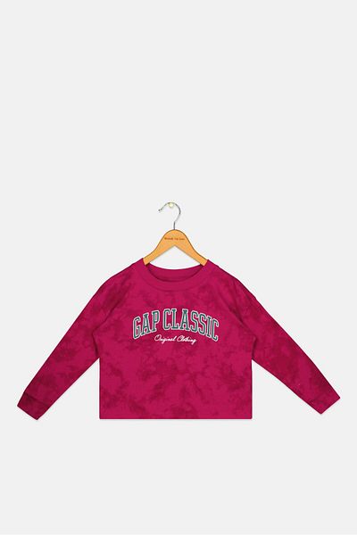 GAP Kids Girl Crew Neck Long Sleeves Graphic Print T-Shirt, Purple